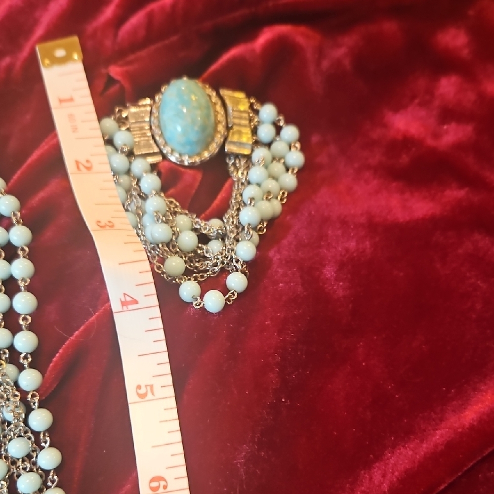 Vintage 1970s Silver-Tone Multi-Strand Blue Bead Necklace and Bracelet - Picture 3 of 3